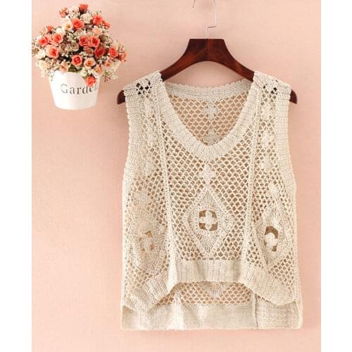 Womens sling top womens sleeveless loose waistcoat with a hollow vest womens spring and autumn knitted vest Western style