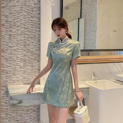 Fashion Qipao Dress for Women Clothing 2020 Chinese Traditional Print Floral Cheongsam Top and Shorts Ladies Retro Two Piece Set