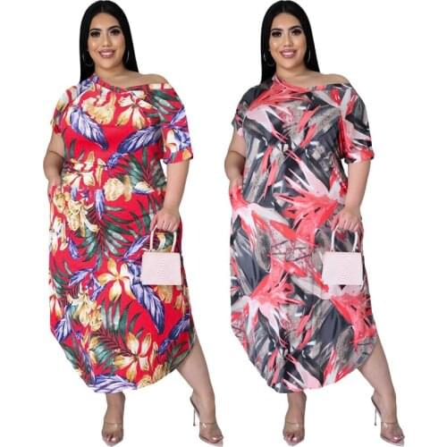 Sexy Boho Flower Printed Summer Dress Women 2021 Plus Size XL~5XL Vintage Elegant Casual Robe Femme Sundress Vestidos