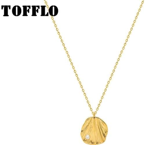 TOFFLO Stainless Steel Jewelry Pearl Necklace Female Shell Pendant Clavicle Chain Elegant Simple Necklace BSP914