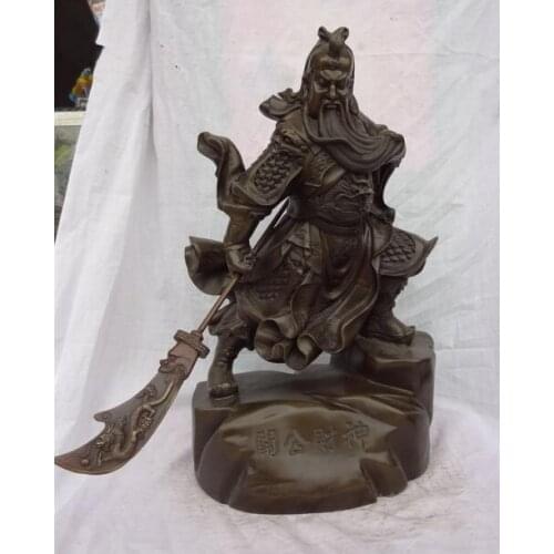 006815 19" Chinese Pure Bronze FengShui Warrior GuanGong Guan Yu Fortuna God Statue