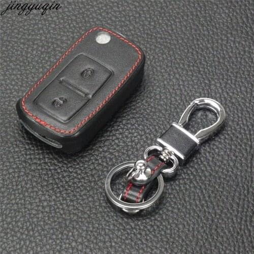 Jingyuqin 2 Btns Remote Leather Car-Styling Key Cover Case For VW VOLKSWAGEN MK4 Seat Altea Alhambra Ibiza Transporter Polo GOLF