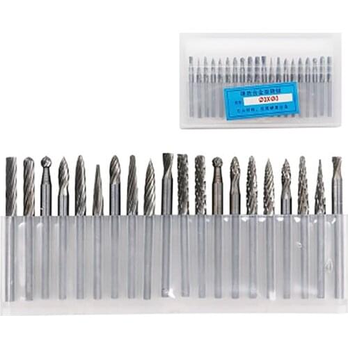 20pcs/set Tungsten Steel Carbide Rotary Files Milling Cutter Grinder Wind-Mill Accessories 3mm Handle Deburring Grinding Bit