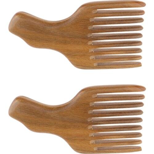 2x Natural Wood Hair Pick Lift Comb Mens Wide Tooth Beard Hair Styling Comb