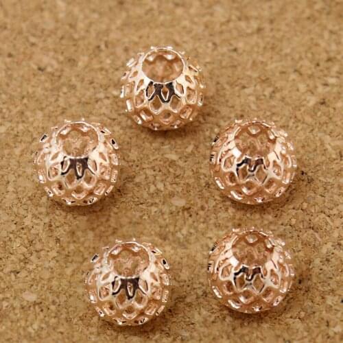 30pcs/lot Rose Gold Round Ball 9x10mm Hollow Metal Spacer Beads fit Bracelet Jewelry CN-BJA059-16