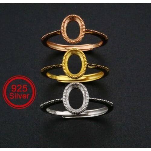 5x7MM Oval Bezel Ring Settings Antiqued Style Solid 925 Sterling Silver Rose Gold Plated DIY Adjustable Ring for Gemstone1224070