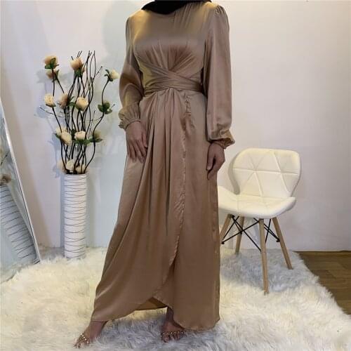Ramadan Satin Muslim Dress abayas for Women Dubai Fashion Islam Clothing Kaftan Robe Longue Femme Musulmane Vestidos Largos