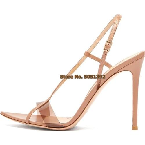 High Heel Transparent PVC Sandals Clear Sexy Buckle Strap Pale Pinkish Gray Summer Sandals Stiletto Open Toe Large Size Shoes