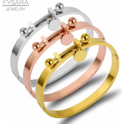 FYSARA Stainless Steel Tag Bracelet Bangles Women Accessories Rose Gold Color Pulseiras Luxury Brand Bracelets Classic Jewelry