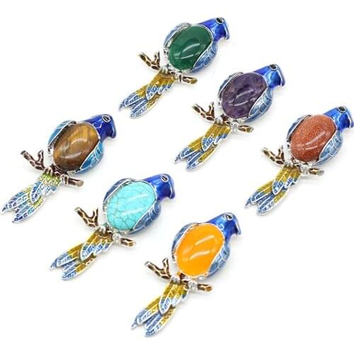 Natural Stone Pendant Brooch Cute Animal Pendant Rose Quartzs Amethysts Charms for Making DIY Jewelry Accessories 25x67mm