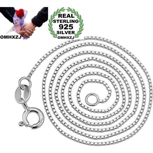 OMHXZJ Wholesale Personality Fashion Woman Girl Party Gift Silver White 1MM Box Chain 925 Sterling Silver Chain Necklace NC171