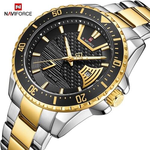 NAVIFORCE Men Watches Simple Luxury Stainless Steel Casual Fashion 3ATM Waterproof Calendar Clock Gold Color WristWatch For Male