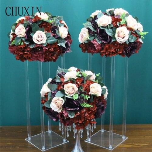 Homemade dark red hemisphere Wedding decoration road lead artificial rose flower ball DIY Home party activity table flower decor