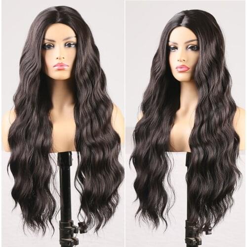 Long Body Wave Heat Resistant Fiber Hair Synthetic Wig for Women Black Wig with Baby Hair Glueless Machine Made