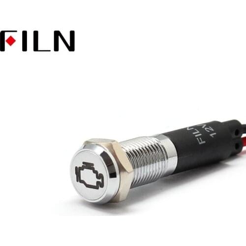 FILN 8mm Car dashboard Engine fault flag symbol led red yellow white blue green 12v led indicator light with 20cm cable