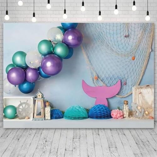 Mermaid Birthday Party Princess Backdrop Baby Shower Balloon Flowers Sea Photography Background Photo Studio Photozone Photocall