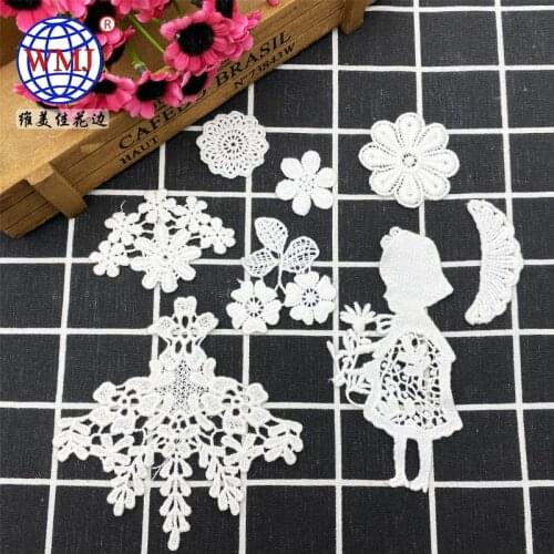 50pcs/lot Cotton White Lace Embroidery Girl Flower Clothing Decoration Sewing Accessories Craft Diy Iron Heat Transfer Applique