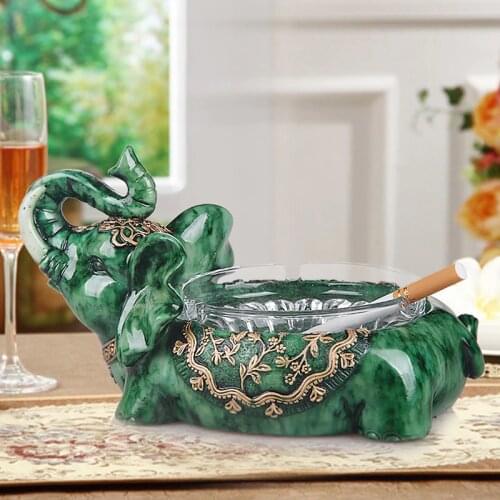 Exquisite elephant model resin glass ashtray Unique elephant home decoration ashtray