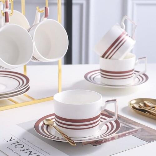 Nordic Ceramic Coffee Cup and Saucer 3-piece Set,9 Oz Coffee Cup,Golden Metal Coffee Cup Holder