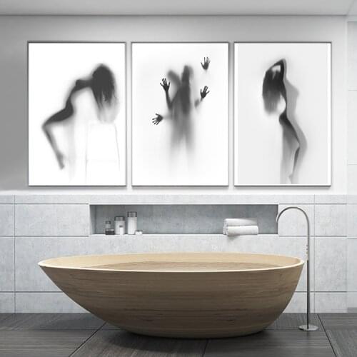 Fashion Sexy Shadow Busty Bathroom Woman Canvas Painting Women Poster Art Wall Pictures For Living Room Salon Decoration