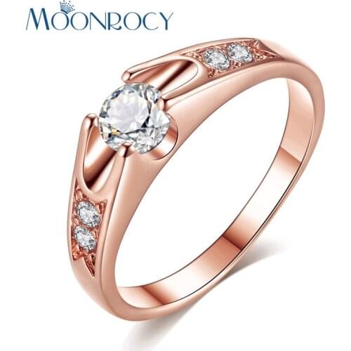 MOONROCY Free Shipping Rose Gold Color Zirconia fashion Austrian Crystal Rings jewelry wholesale wedding ring for Women gift