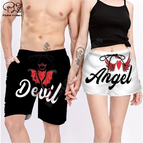 PLstar Cosmos ANGEL AND DEVIL Mens Shorts Summer Casual Shorts Harajuku 3D Printed Loose Cool Beach Comfortable style-1