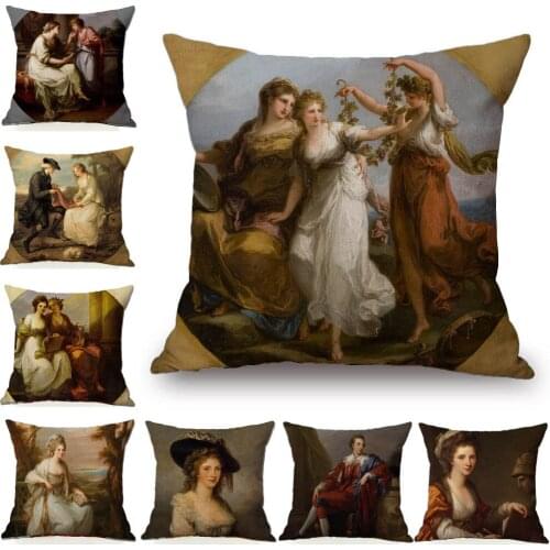 Neoclassicism Oil Painting Cushion Cover Angelica Kauffman Art Portrait Throw Pillow Case Living Room Sofa Decoration