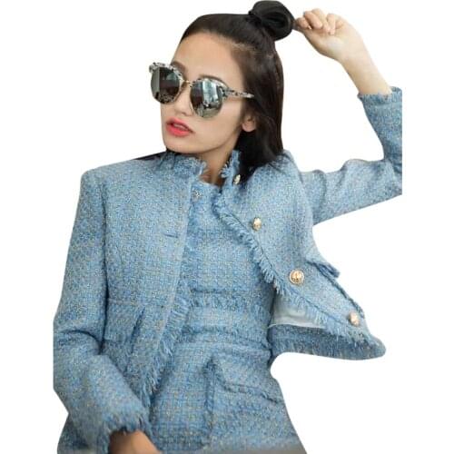 New spring and autumn temperament celebrity small incense wind tweed jacket mid-length vest dress two-piece suit female clothing
