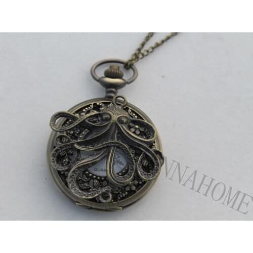Octopus Pirates of the Caribbean pocket watch bronze mens 45mm big size quartz necklace pendant handmade jewelry womens 2017 hot
