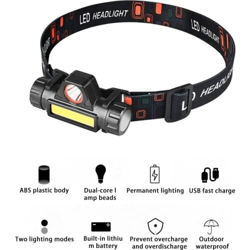 Portable mini Powerful LED Headlamp XPE+COB USB Rechargeable Headlight Built-in Battery Waterproof Head Torch Head Lamp