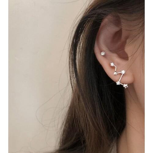 A Girl' New 1 Pair Dazzling Cute Star CZ Stud Earrings Stars Geometry Curve Earring For Women Wedding Fashion Jewelry Gift