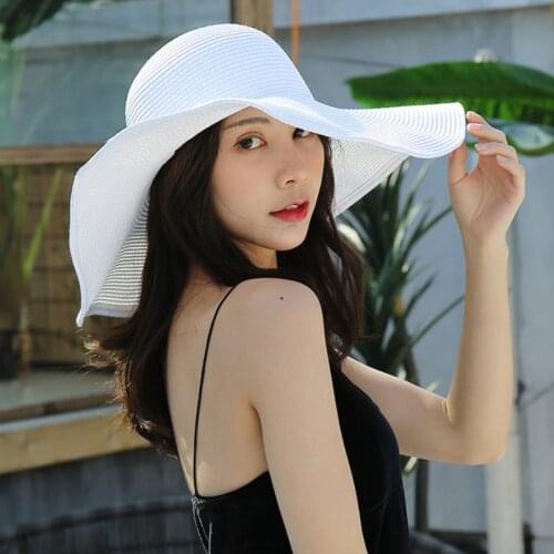 Fashion Big Large Wide Brim Hat Solid Plain Floppy Beach Sun Hat Packable Summer Hats for Women Lady Straw Hat Beach Cap