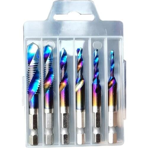 Tap Drill Bit Hex Hex Shank Machine Hand Taps Titanium Coated HSS Drilling Tap Bit Screw Machine Compound Tap M3 M4 M5 M6 M8 M10