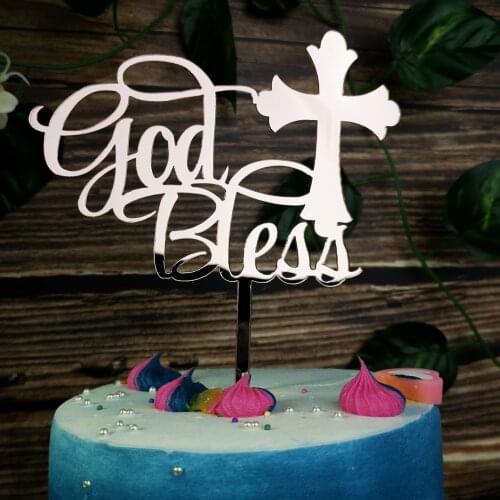 God Bless color rose gold Cake Topper,First Communion Cake Topper Decorations,Baby Girl or Boy baptism for Confirmation Topper