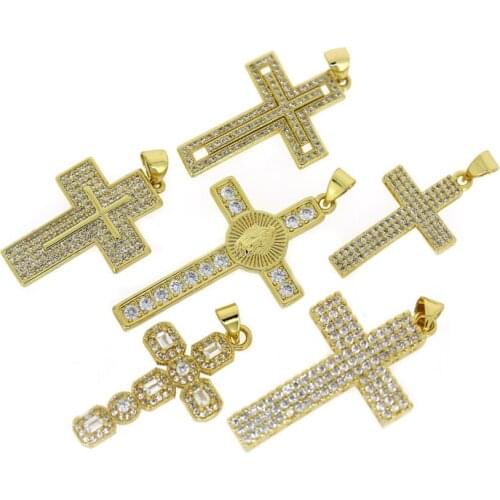3pcs Fine Jewelry Pave Cubic Zirconia Crystal Religious Cross Classic Gold Pendant For Women DIY Making Necklace Earrings 2021