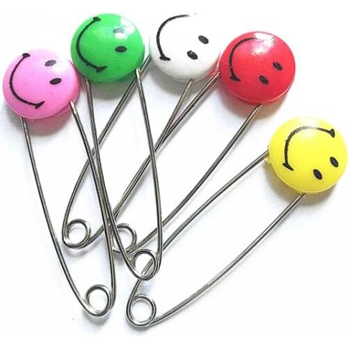 30pcs smile face plastic safety pins for daily using items or garnet wearing accessories multi colors mix 54mm length