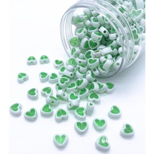 New 50pcs 8mm Green Heart Beads Acrylic Spacer Beads Fit Jewelry Making DIY Bracelet Jewelry Accessories#03