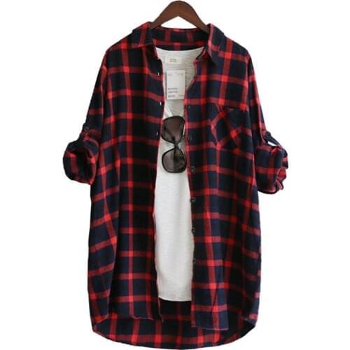 2021 New Fashion Red Green Long Sleeve Large Size Women Blouse Shirt Loose Casual Plaid Shirts Tops Womens Blouses