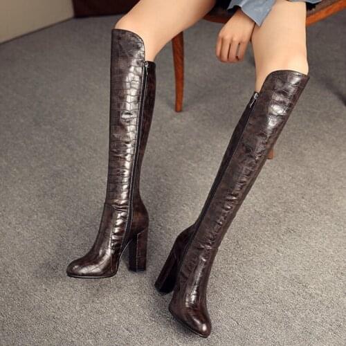 2021 Women INS Knee High Heel Boots Lady Riding Botas Winter Warm Shoes Sexy Leather Woman Boots Casual Female Fashion