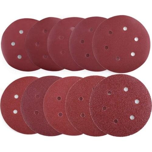 100Pcs 125mm Sandpaper Six Hole Disk Sand Sheets Grit 40-800 Hook and Loop Sanding Disc Polish Sand Paper Tool