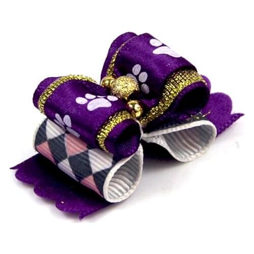 600PCS / LOT Pet Headdress New Five Color Footprint Flower Print Dog Head Flower With Beads Accessories Pet Hair Accessories