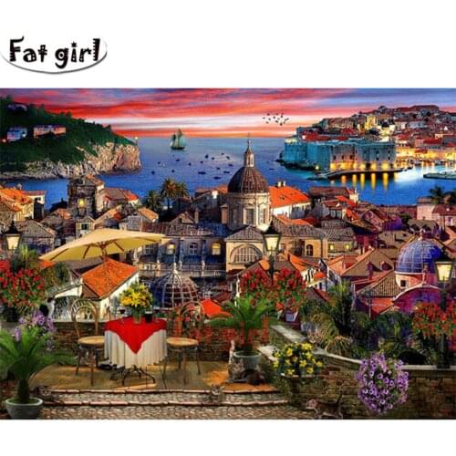 Diamond Embroidery Full Square Round Nordic Islands Town Landscape 5D DIY Diamond Painting Cross Stitch Mosaic Handmade Hobby