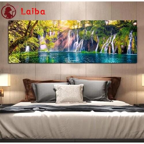 Diamond Embroidery Natural scenery, waterfall and forest Diamond Painting Full Square round drill Mosaic Cross Stitch Wall Art