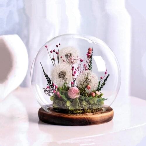 Free Shipping 2sets/pack Diameter=12cm Antique Base Round Glass Dome Vase Home Decoration Creative Cover DIY Wedding Friend Gift