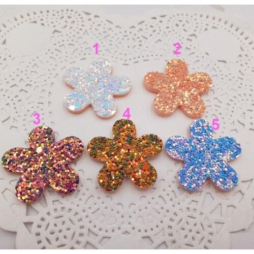 60PCS/lot 3CM Glitter Baby Girls Hair Accessories Shiny Flower Padded Appliqued for BB Clip Decoration