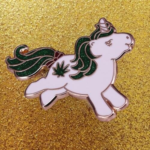 Glitter Magic Little Pony 420 Enamel Pin Fantasy Green Hair Weed Unicorn Adventure TV Series Brooch