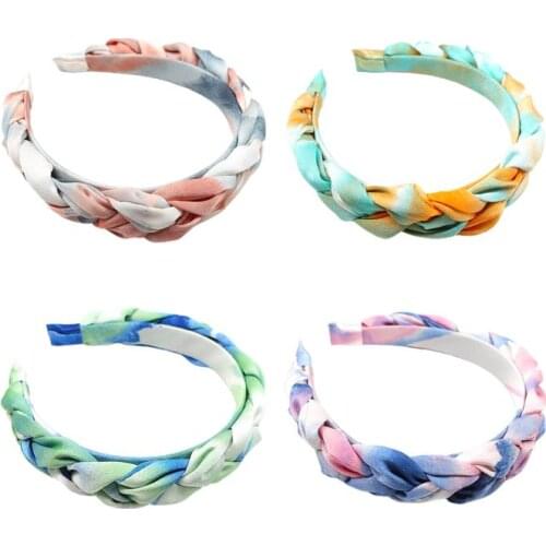 Bohemian Women Hair Hoop Contrast Colored Tie-Dye Headband Braided Party Bandana