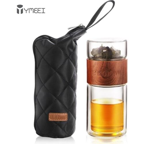 YMEEI 200ML Tea Water Bottle Travel Drinkware Portable Double Wall Glass Tea Infuser Tumbler Stainless Steel Tea Filters