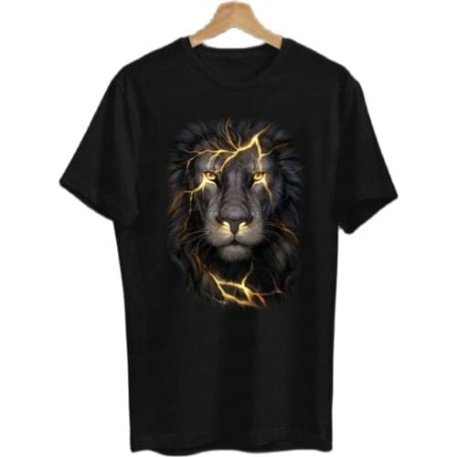 Unisex Tshirt Men-women Lightning Lion Design Black Round Neck T-shirt Plus size XS-5XL