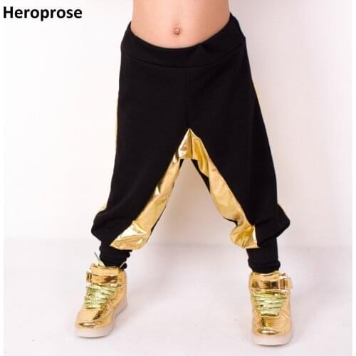 Heroprose Fashion Kids Adult Hip Hop Dance Pants Childrens Clothing Sweatpants Stage Performance Jazz Black Gold harem trousers